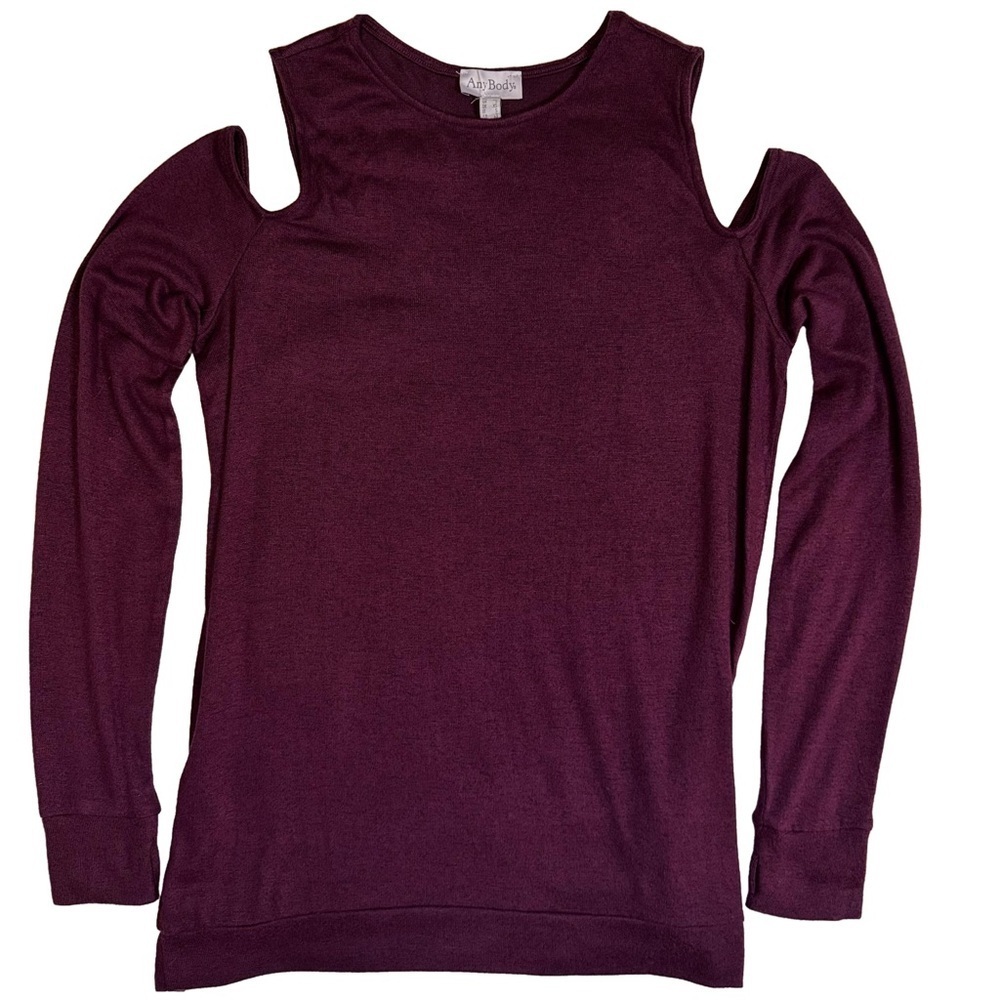 AnyBody Loungewear Womens Brushed Hacci Cold Shoulder Top in  Grape Wine Size XS - Picture 12 of 12